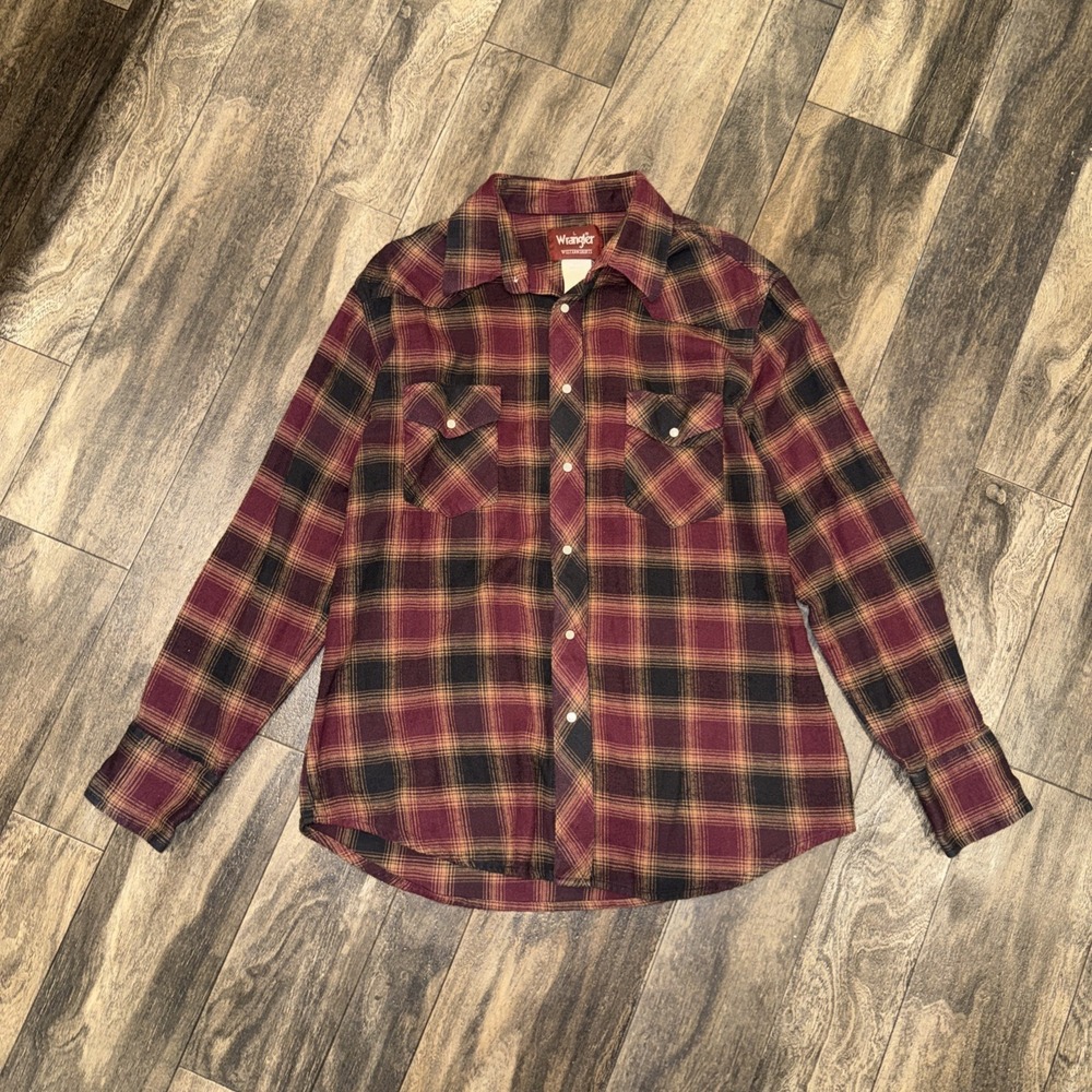 Wrangler Western Wear Flannel Pearl Snap Button-Down Shirt Men's Size L